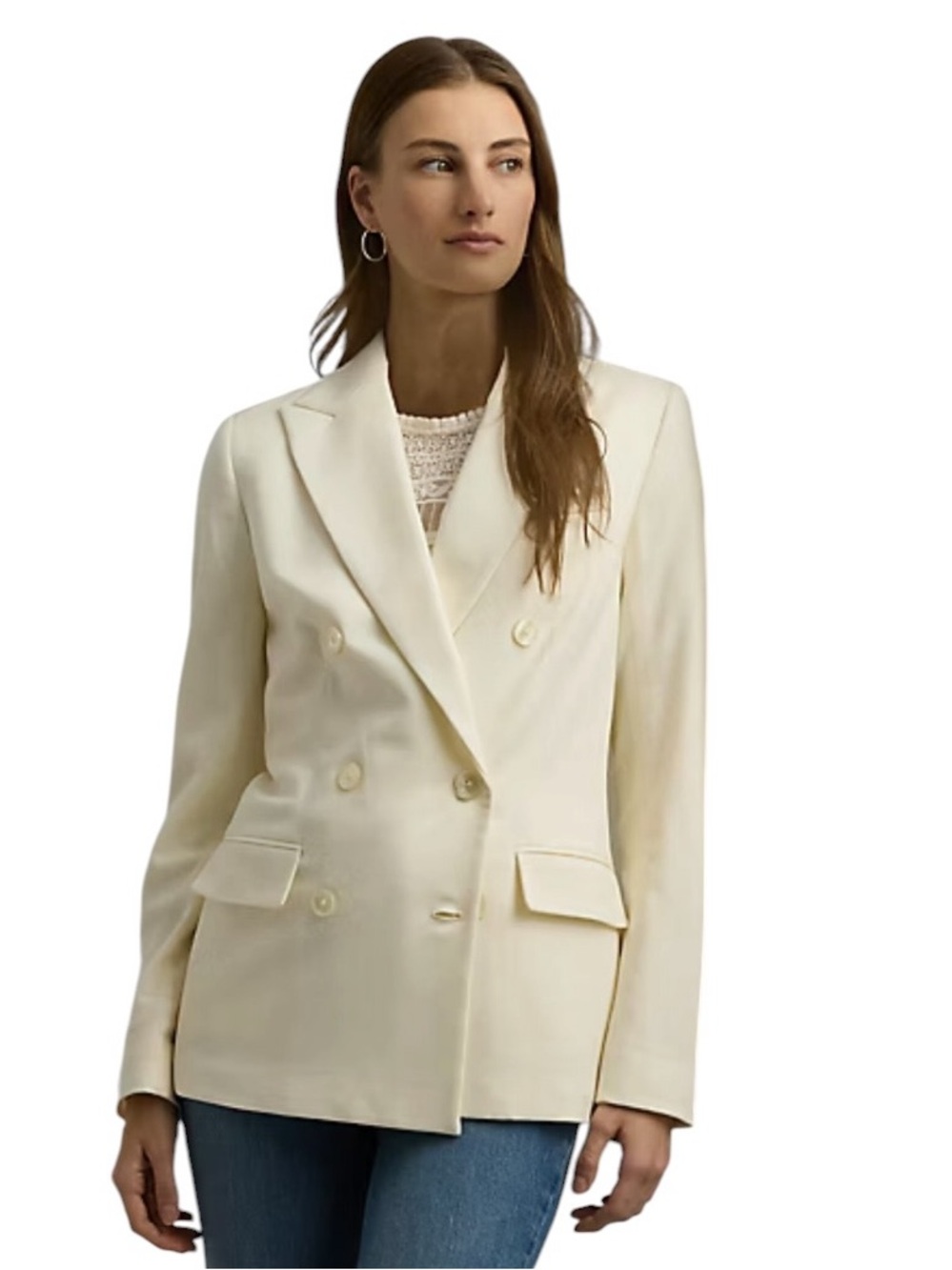 New Ralph Lauren Double-Breasted Wool Crepe Blazer Size 14